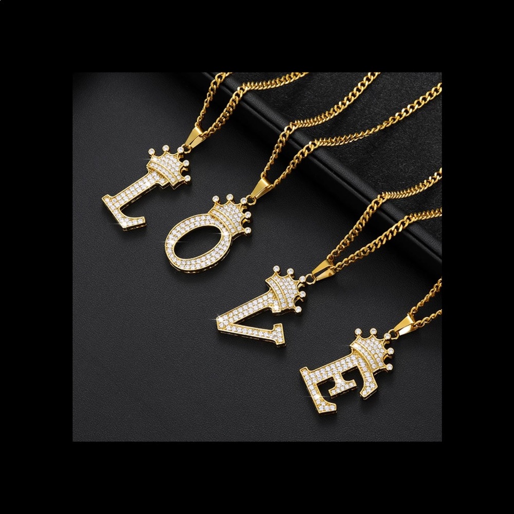 NEW "gold crown initial necklace 24”